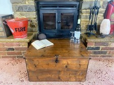 Old Antique Pine Chest, Vintage Wooden Storage Trunk, Blanket Box, Coffee Table.