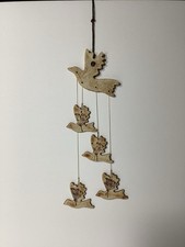 Bird Dove  Botanical clay imprinted Clay Wind Chime Mobile Rustic Decor