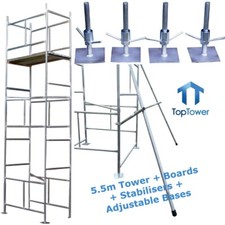 DIY Scaffold Tower 5.5m 4x 2ft 6in 18ft Wk Ht + Boards 2 Stabilisers & Adj. Legs