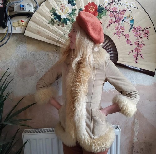 Vintage beige afghan - beige,
