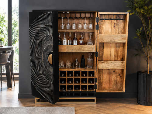 Black mango wood wine cabinet - black,