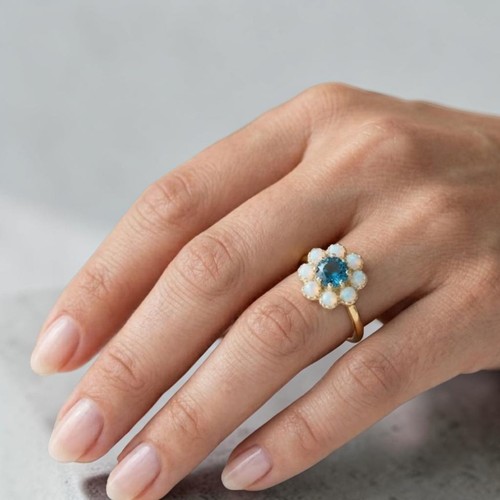 14k gold round cut aquamarine - gold,