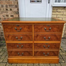 Yew Wood 4 Draw Leather Top