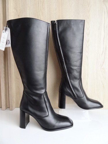 Zara black leather block - black, heel