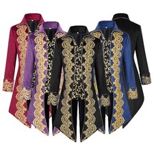 Lace Tailcoat Medieval Punk Coat, Men's Mid-Length Gothic Victorian Jacket