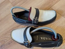PRADA Loafers Size 5 Uk Women's True Vintage Two Tone Black &White Buckle Shoes