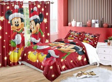 Mickey Minnie Mouse Christmas 3D Bedding Set Carpets Rugs Blackout Curtains Gift