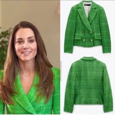 Zara Green Textured Boucle Tweed Blazer Jacket ASO Royal Kate Duchess M UK 10 12