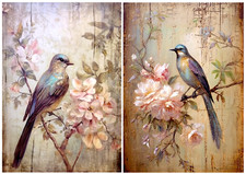 2 Sheets - A4 Rice Paper Decoupage - Birds 2, Flowers, Vintage, Upcycling