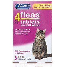 JOHNSONS 4 FLEAS TABLETS FOR CATS & KITTENS - 3 TREATMENTS - NEW