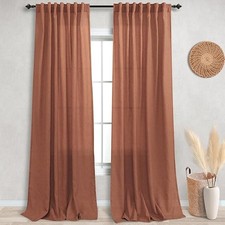 2 Panels 9FT Curtains Linen Boho Sheer Colorful Drapes 108" Terracotta Rust -NEW