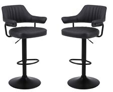 2 X PLUSH BLACK BAR STOOLS, GAS LIFT, BREAKFAST KITCHEN BAR PADDED ARMS & BACK