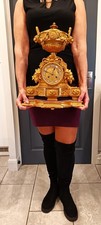 LARGE ANTIQUE FRENCH GILT MANTEL CLOCK & STAND.
