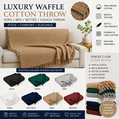 Luxury cotton waffle throw - waffle,