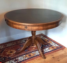 Antique 19th Century Mahogany Drum Library Table Dining Table  Green Leather Top