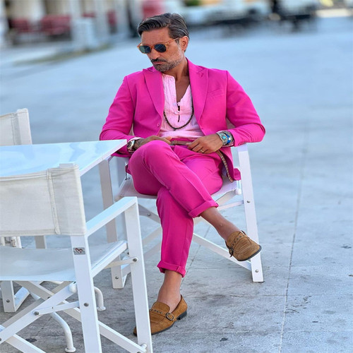 Pink men suits peak lapel - pink, men's