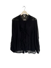 Monsoon New Black Shirt Blouse Saskia sheer Stud RRP £65 Size S 8 10 