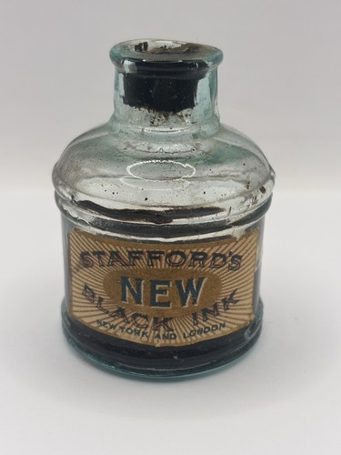 Old aqua glass inkwell with - aqua,