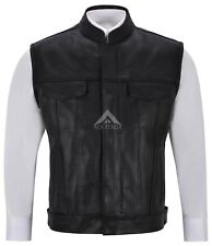 Truckers Leather Gilet Black Real Cowhide Waistcoat Classic Bikers SOA Vest 1255
