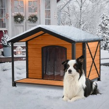 Outdoor Dog House,Weatherproof Wooden Dog Shelter Pets Warm House in Winter