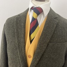 JACK WILLS x MOON TWEED Mens 44 Blazer Jacket Green Herringbone Half Lined