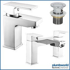 Modern Chrome Bathroom Square Tap Sets | Basin & Bath Taps with Shower & Waste