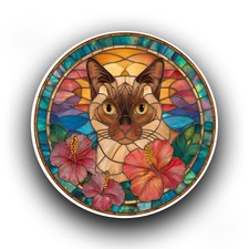 Burmese Cat Kitten Stained Glass Window Opaque Vibrant Vinyl Sticker Decal