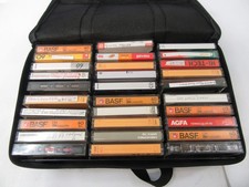 Vintage Soft Cassette Holder / Carry Case Storage Travel Bag & 30 Cassette Tapes