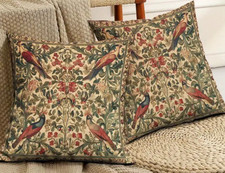 X2 William Morris Cushion Covers Tapestry Style Settee Throw Birds Velvet