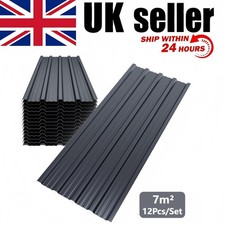Roof Sheets Panels 12PCS Galvanized Metal Corrugated Roofing Garage Shed Black