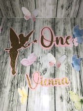 Tinker bell Butterfly Glitter Cake Topper Birthday Personalised Name Age Fairies
