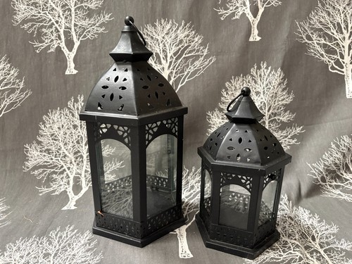 Black metal lantern style - black,