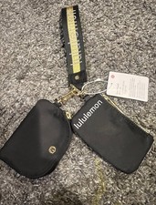 NWT Lululemon Black And Gold Dual Pouch Wristlet Keychain Wallet Bag
