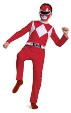 Licenced Kids Red Power Rangers Costume S M Boys Superhero Halloween Fancy Dress