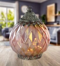 Beautiful Moroccan Style Pink Iridescent Glass Lantern LED Lighting New & Boxed