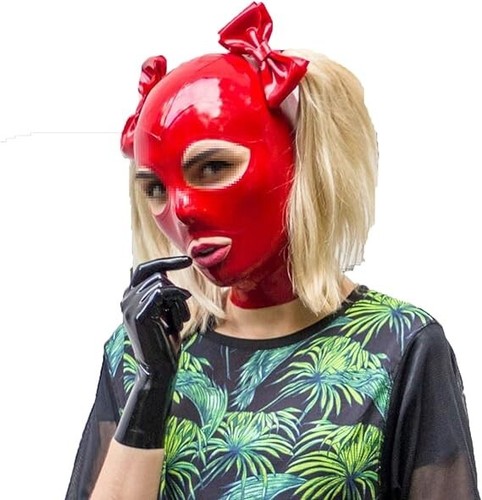 Red latex hood back - red,