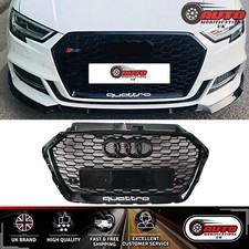 Audi RS3 Style A3 S3 8V Front Main Grille Honeycomb Mesh Grill Gloss Black 17-20