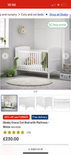 Baby Cot Bed with Mattress and removable side bar/panel included - white