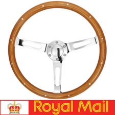 KYOSTAR 15'' 380mm Classic Wood Steering Wheel Rivet&Horn Button Polished Spoke