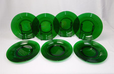 Set of 7 Arcoroc France Embossed Emerald Green 8.25" Glass Plates
