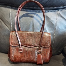 TOD'S Brown Alligator Crocodile Effect Leather Top Double Handle Bag Small 