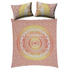 Indian Handmade Floral Art Orange Bedding Set Bed Cover Bohemian Queen Size