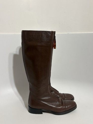 Vtg chanel logo brown leather - brown,