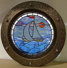 PORTHOLE FOR DOORS STAINED GLASS phi 350 mm color „Old gold”