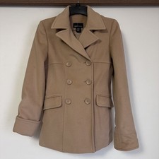 Moda International Women's Size S Camel Tan Peacoat Double Breasted Wool Blend