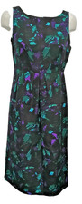 LK Bennett London Black Purple Green Dress Size 14 Silk Sleeveless