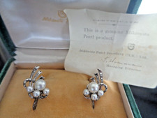 Vintage Japanese Silver & Pearl Screwback Earrings + Box  Mikimoto + Certificate