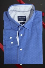 Hackett London Blue Micro Spot Shirt Large – Slim Fit Premium Menswear