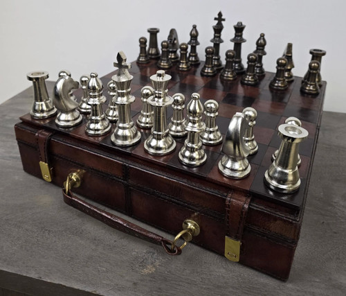 Leather chess set board game - chess,