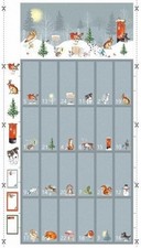 Nutex Fabric Winter Moon Advent Calendar Panel Cotton Cute Robin Owl Rabbit